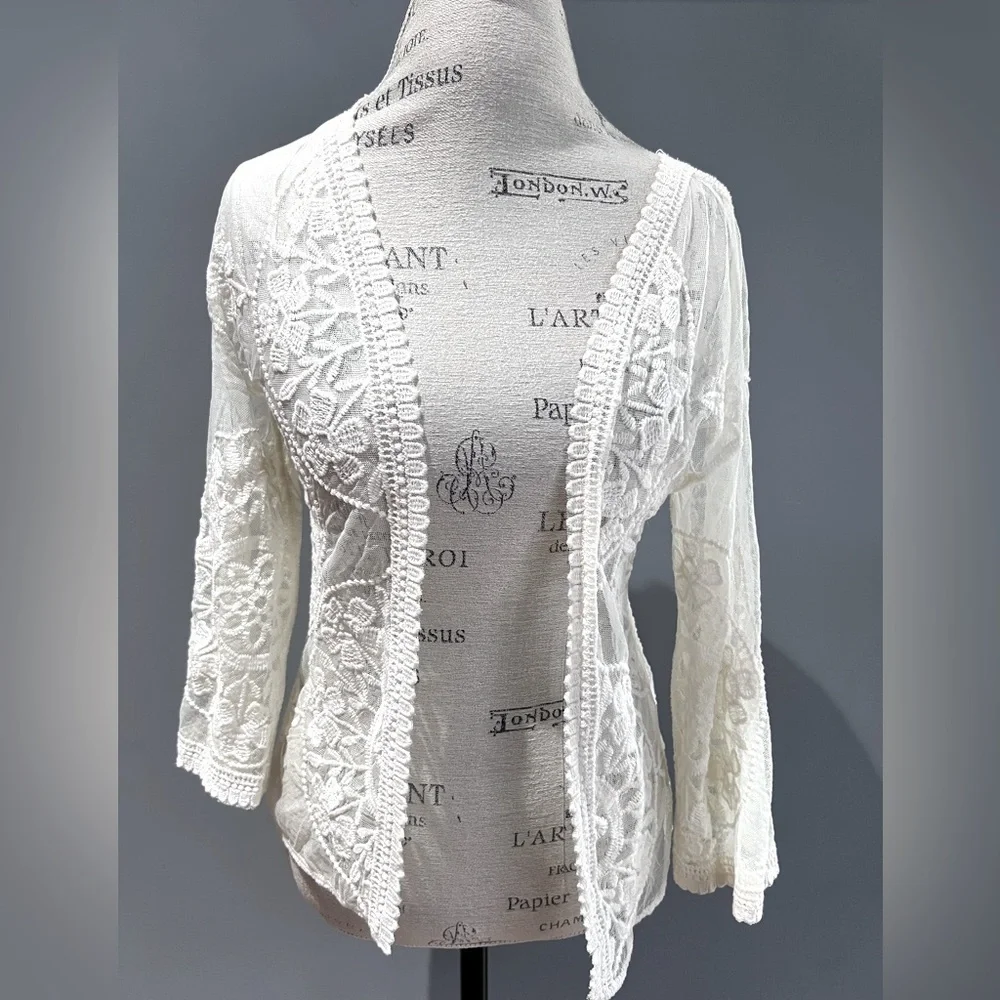 Rebellion Again Mesh & Floral Embroidery Open Cardigan Bed Jacket L - Picture 1 of 8